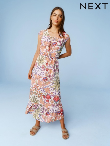 Morris & Co. Hyacinth Leuchtende Farben - Tie Front Short Sleeve Maxi Dress (153306) | 14 €