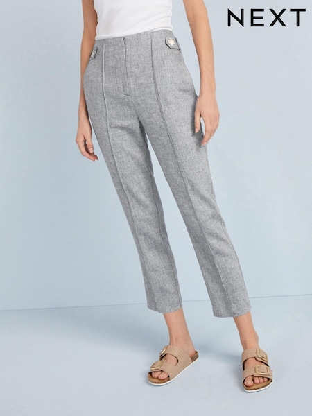 Blue Chambray Linen Blend Smart Slim Leg Trousers (153311) | €13