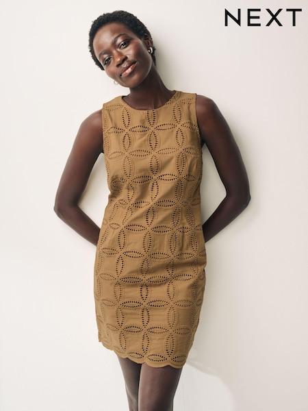 Коричневато-желтый - Sleeveless Broderie Shift Mini Dress (153343) | €18