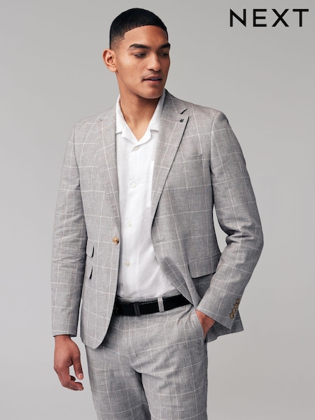 Grey Slim Fit Check Linen Suit (153431) | €22
