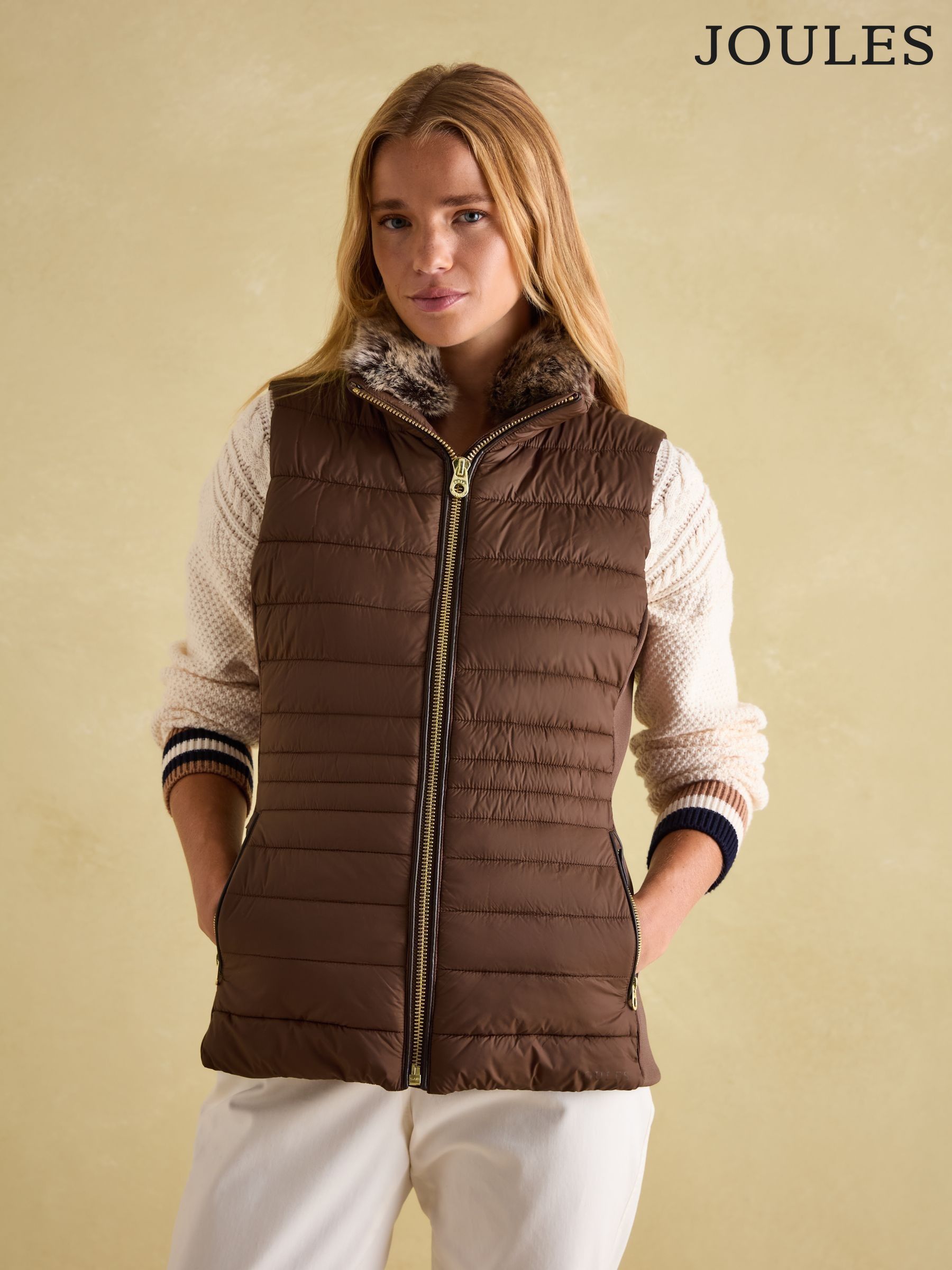 Joules fur hooded gilet discount