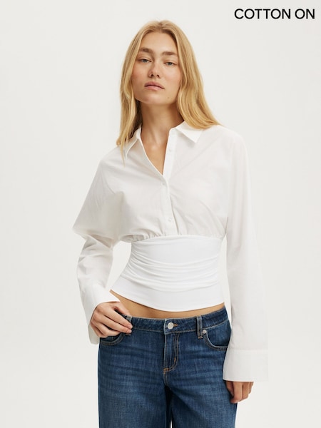 White - Cotton On Drew Rouched Long Sleeve Shirt