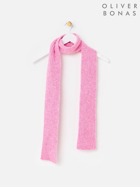 Pink - Oliver Bonas Marl Ribbed Knitted Skinny Scarf