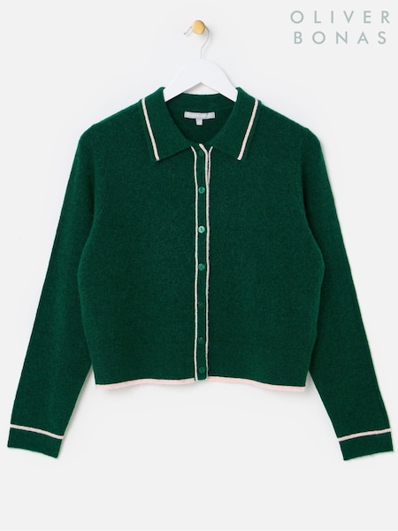 Dark Green - Oliver Bonas Collared Knitted Cardigan
