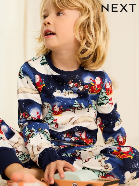 Navy Blue Christmas Printed Long Sleeve Snuggle Fit Pyjamas (9mths-16yrs) (153844) | €7 - €8.50