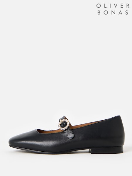 Black - Oliver Bonas Diamante Buckle Mary Jane Ballet Flats