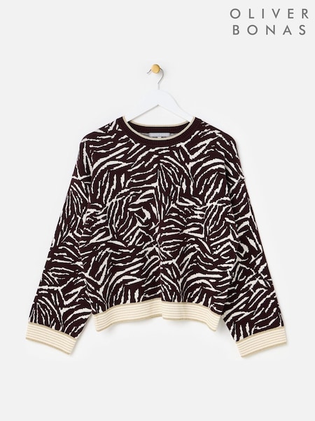 Svart & Vit - Oliver Bonas Swirl Rund hals stickad Jumper