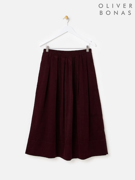 Red - Oliver Bonas Corduroy Elasticated Waist Midi Skirt