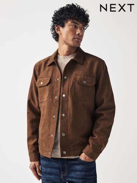 Brown Faux Suede Collared Trucker Jacket (154932) | €22