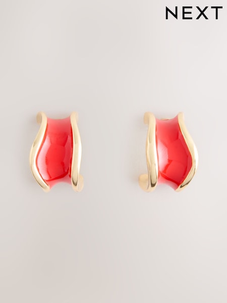 Red - Enamel Hoop Earrings