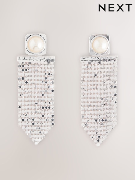 Silver Tone - Chainmail Drop Earrings