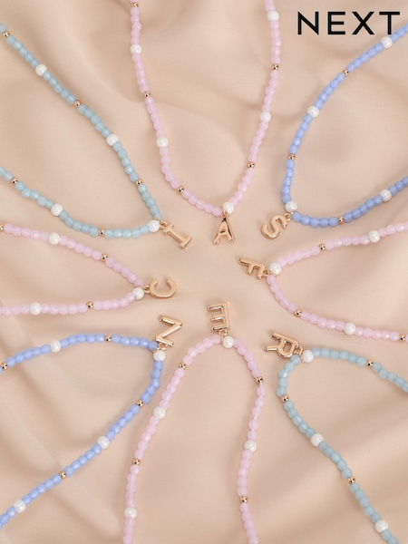 Gold Tone Initial Pastel Beaded Necklace (155079) | €9