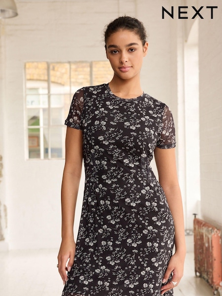 Black Ditsy Mesh Corset Detail Mini Dress (155142) | €15