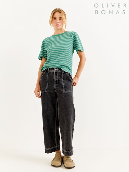 Green & White - Oliver Bonas Striped Ribbed T-shirt