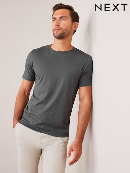 Grey Charcoal Slim Fit Essential Crew Neck Cotton T-Shirt (155233) | €6