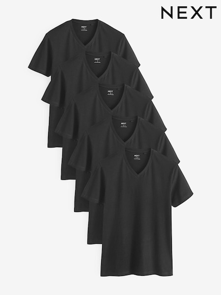 Black Regular Fit 100% Cotton V-Neck Underwear T-Shirts 5 Pack (155275) | €51
