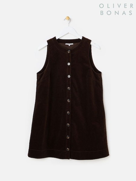 Schokoladenbraun - Oliver Bonas Mini-Latzkleid aus Cord mit Knopfleiste