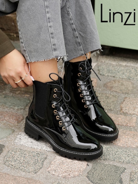 Linzi Black Layna Lace Up Ankle Boots With Zip Detail (155512) | ₪226