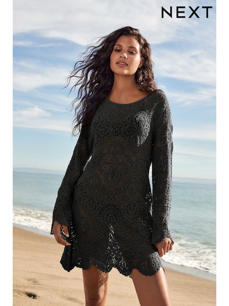 Schwarz - Slash Neck Crochet Beach Cover-Up (155937) | 11 €