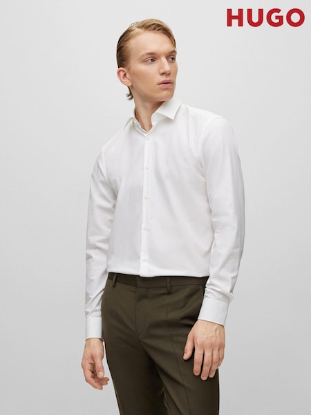 HUGO White Slim Fit Formal 100% Cotton Long Sleeve Shirt (156403) | 170 QAR