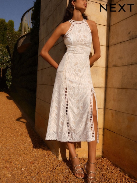 Белый - Sleeveless Lace Slit Midi Dress (156519) | €34