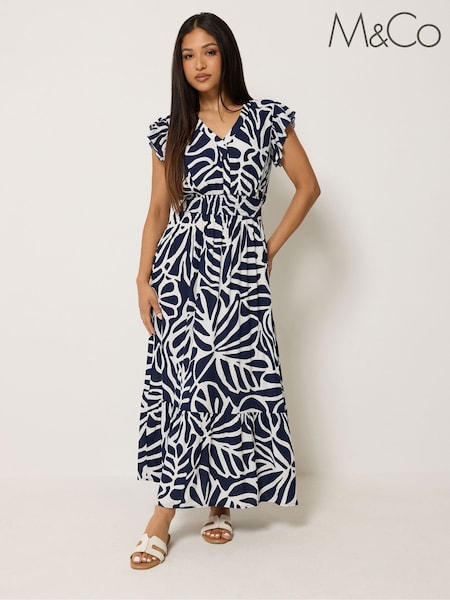 Bleu - M&co Petite V-neck Maxi Dress