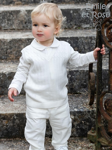 Emile Et Rose Ivory Cream 100% Cotton Tank Top, Trousers & Shirt 3pc Set (156896) | €104