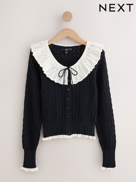 Black Mono - Long Sleeve Frill Collar Cardigan
