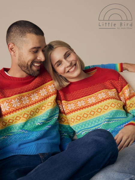 Little Bird by Jools Oliver Multi Adult 100% Cotton Rainbow Christmas Fairisle Pattern Knitted Jumper (157070) | €33
