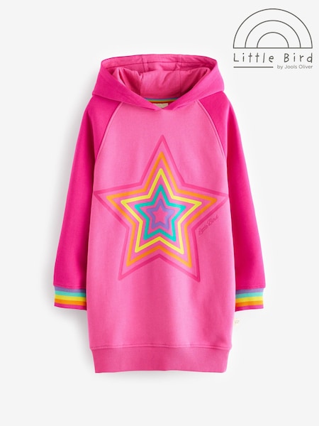 Little Bird by Jools Oliver Pink Star Hooded 100% Cotton Sweat Dress (157354) | AED75 - AED93