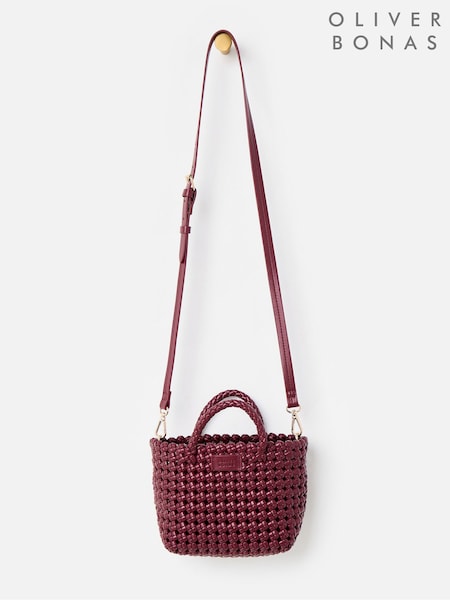 Red - Oliver Bonas Kitty Burgundy Braided Cross-body Bag