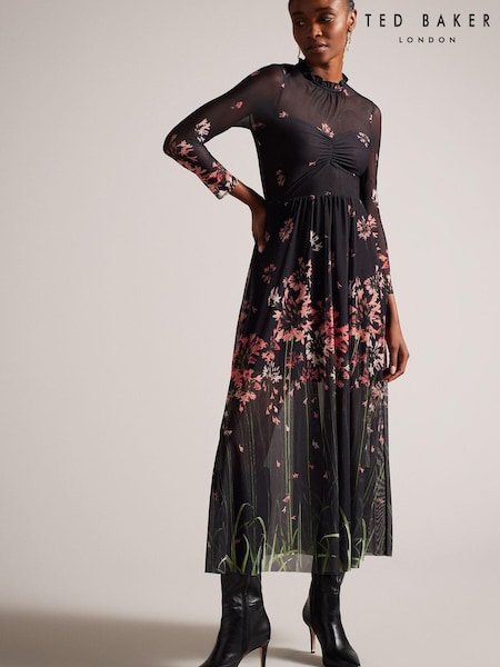 Ted Baker Printed Susenaa Mesh Dress With Ruffle Neck (158155) | €49