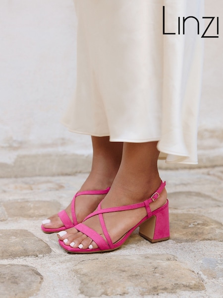 Pink - Linzi Remain Wide Fit Strappy Block Heel Sandals