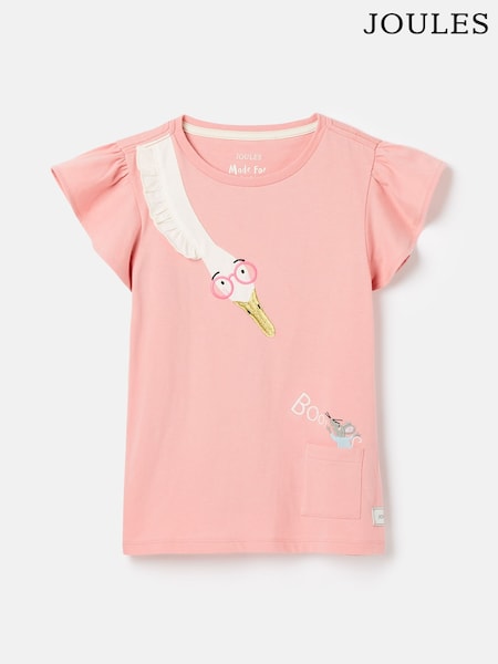 Joules Girls' Flutter Astra Pink Short Sleeve Artwork T-Shirt (158590) | €18 - €19.50