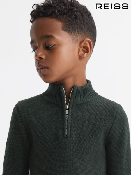 Reiss Forest Green Tempo Senior Slim Fit Knitted Half-Zip Funnel Neck Jumper (158624) | LEI 347