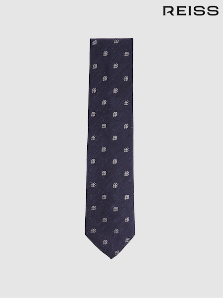 Reiss Navy Francesco Silk Blend Textured Floral Print Tie (158633) | €90