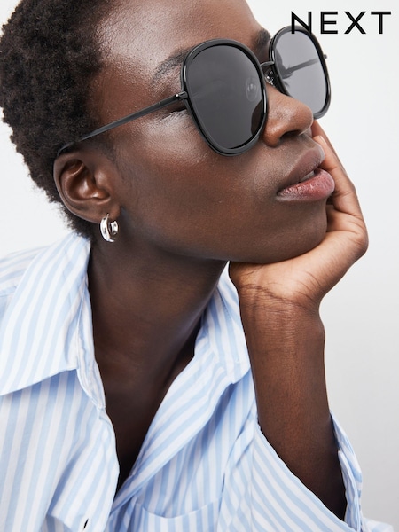 Black Polarised Large Round Sunglasses (158730) | €4