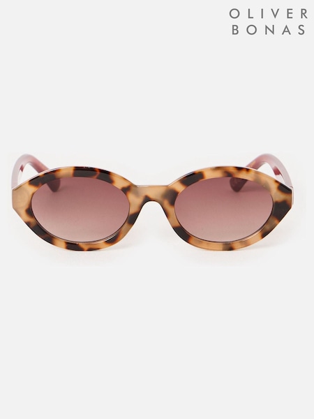 Röd - Oliver Bonas Tort & Burgundy Oval Sunglasses