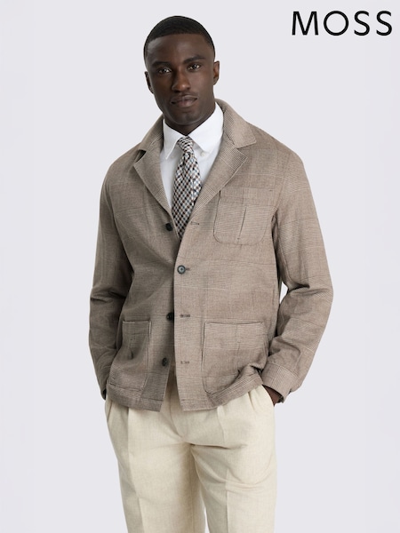 Brown - Regular Moss Check Safari Shacket