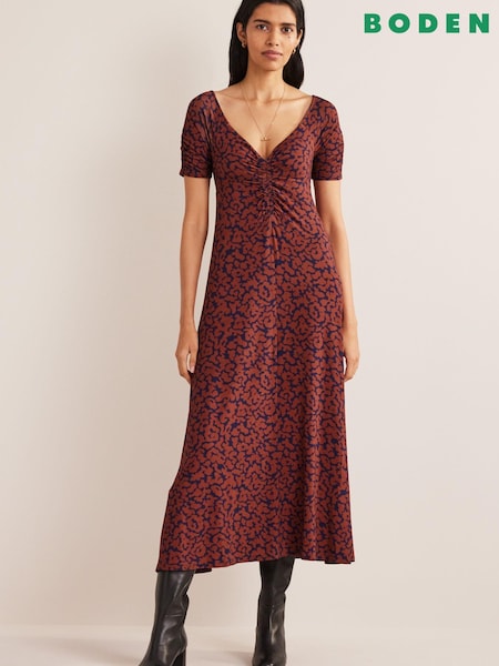 Boden Red Petite Ruched Front Jersey Midi Dress (159211) | €65