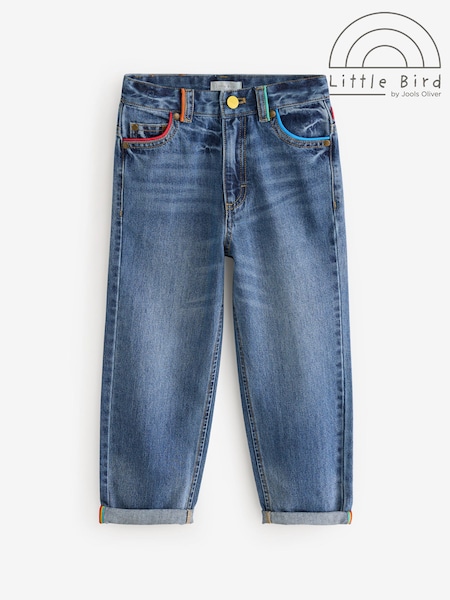 Little Bird by Jools Oliver Washed Denim Rainbow Embroidered 100% Cotton Jeans (159568) | 125 LEI - 156 LEI