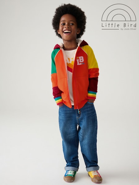 Roșu/Portocaliu - Little Bird by Jools Oliver Imprimeuri colorate Borg Fleece Zip Up Hanorac cu glugă (159574) | 166 LEI - 198 LEI