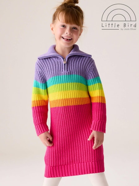 Little Bird by Jools Oliver Pink Striped Knitted Jumper 100% Cotton Dress (159673) | AED65 - AED79