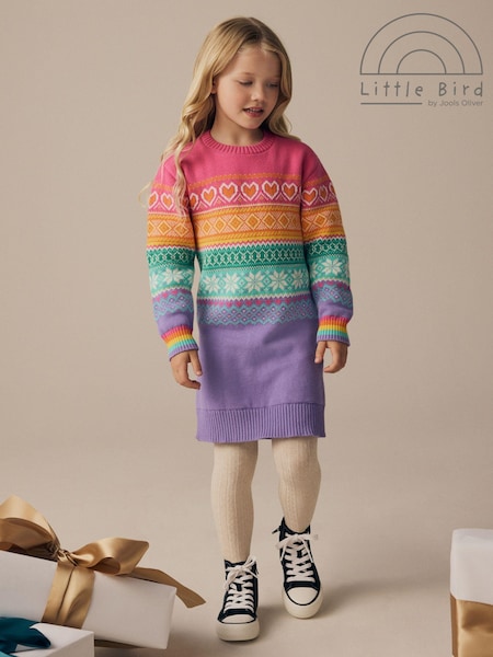 Little Bird by Jools Oliver 100% Cotton Pastel Fairisle Pattern Knitted Jumper Dress (159710) | 116 LEI - 142 LEI