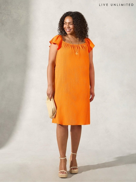 Live Unlimited Curve Orange Frill Shoulder Sun Dress (159723) | €30
