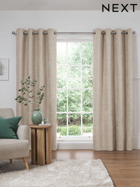 Natural Heavyweight Chenille Eyelet Lined Curtains (159806) | AED254 - AED856