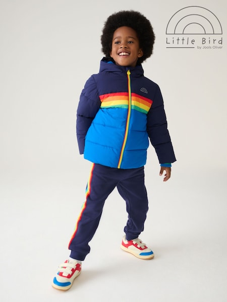 Little Bird by Jools Oliver Navy Rainbow Stripe Shower Resistant Padded Coat (159878) | AED140 - AED157