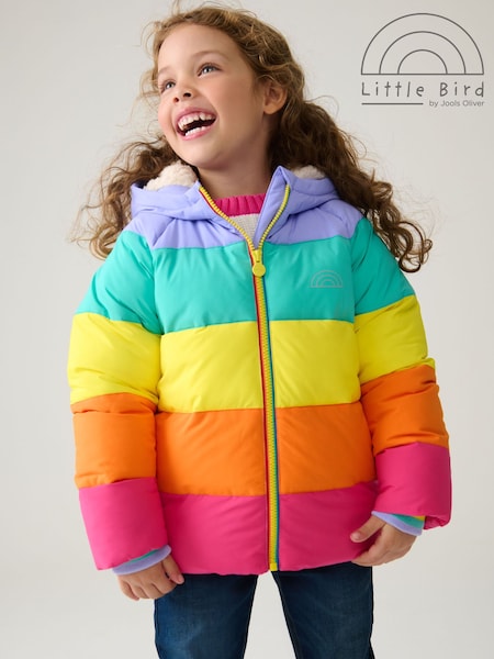 Little Bird by Jools Oliver Multi Pastel Rainbow Stripe Shower Resistant Padded Coat (159890) | €38 - €43