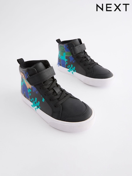 Black Standard Fit (F) Minecraft Elastic Lace High Top Trainers (160016) | €31 - €39