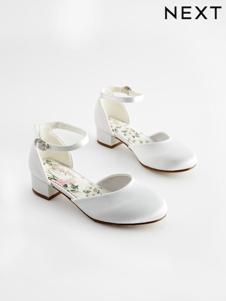White Flower Girl Occasion Ankle Strap Low Heel Shoes (160119) | € 34 - € 44